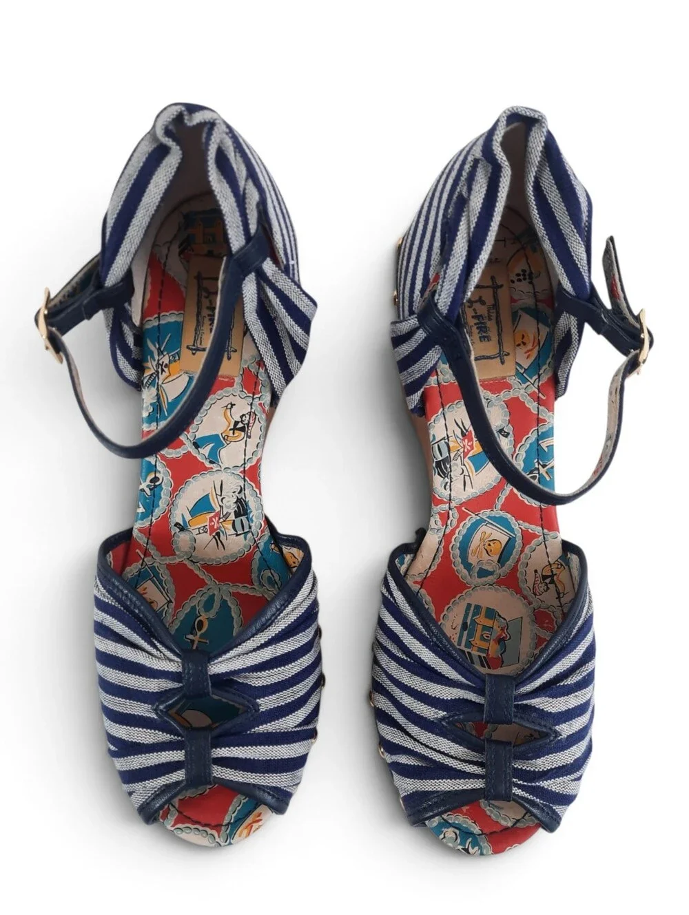 MISS L-FIRE Retro 50s Hawaiian Sandal Pin-Up Wood Platform Nautical Cut Out 9.5